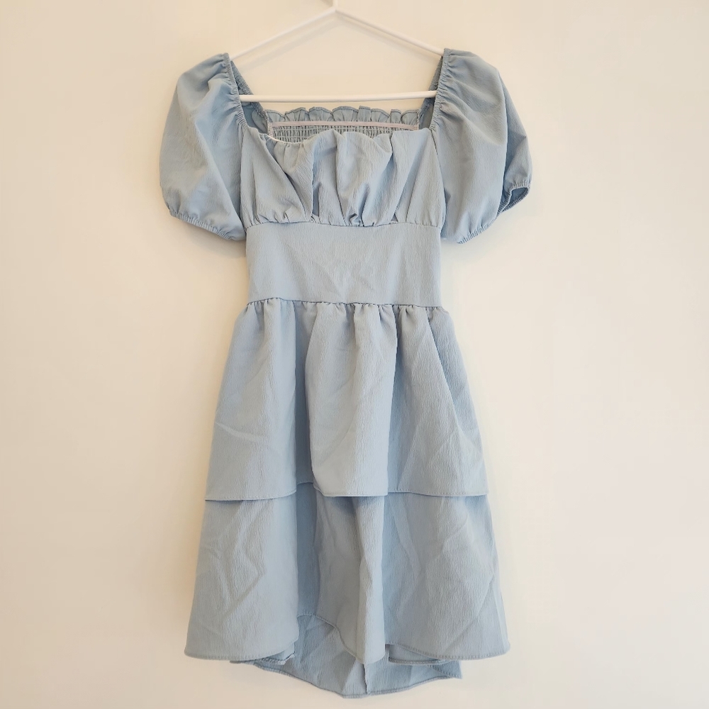 Korean Fashion Light Blue Ruffled Mini Dress Gem